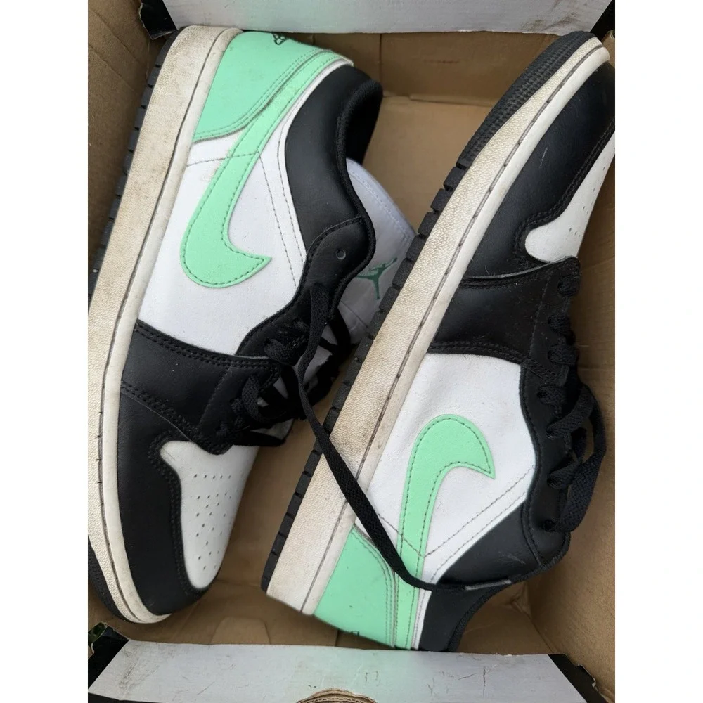 Jordan Air Jordan 1 Low Green Glow White/Black Men's Leather Sneakers 10.5